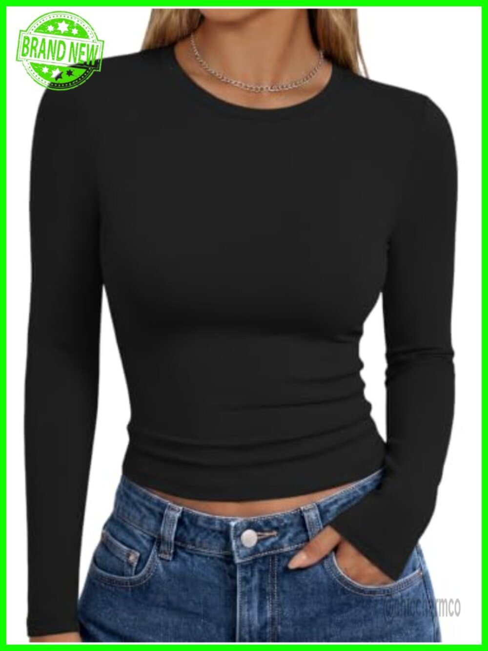 Women Long Sleeve Crew Neck Slim Fit Crop Top Y2K Basic Fall Tee